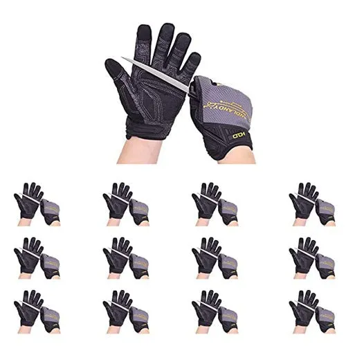 Handlandy Mens Work Gloves Bulk, Cut Resistant Level 5 Mechanics Gloves,Tear & Abrasion Resistant Gloves 6077 (12 Pairs)