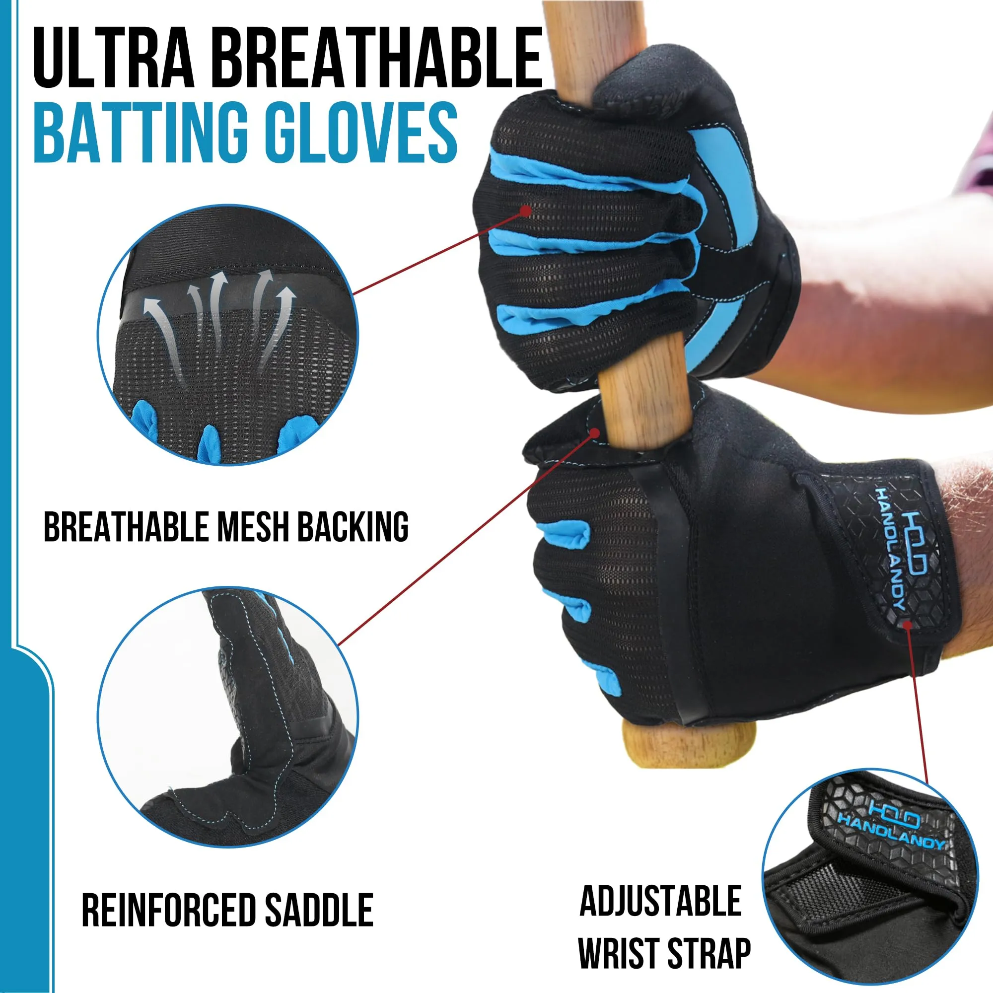 HANDLANDY Padded Baseball Softball Batting Gloves for Men Adult S764