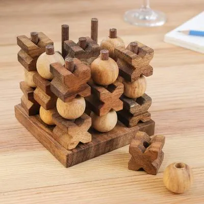 Handmade Wooden Game of 3D Tic Tac Toe