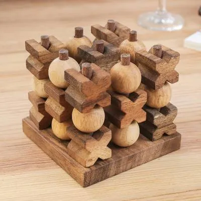 Handmade Wooden Game of 3D Tic Tac Toe