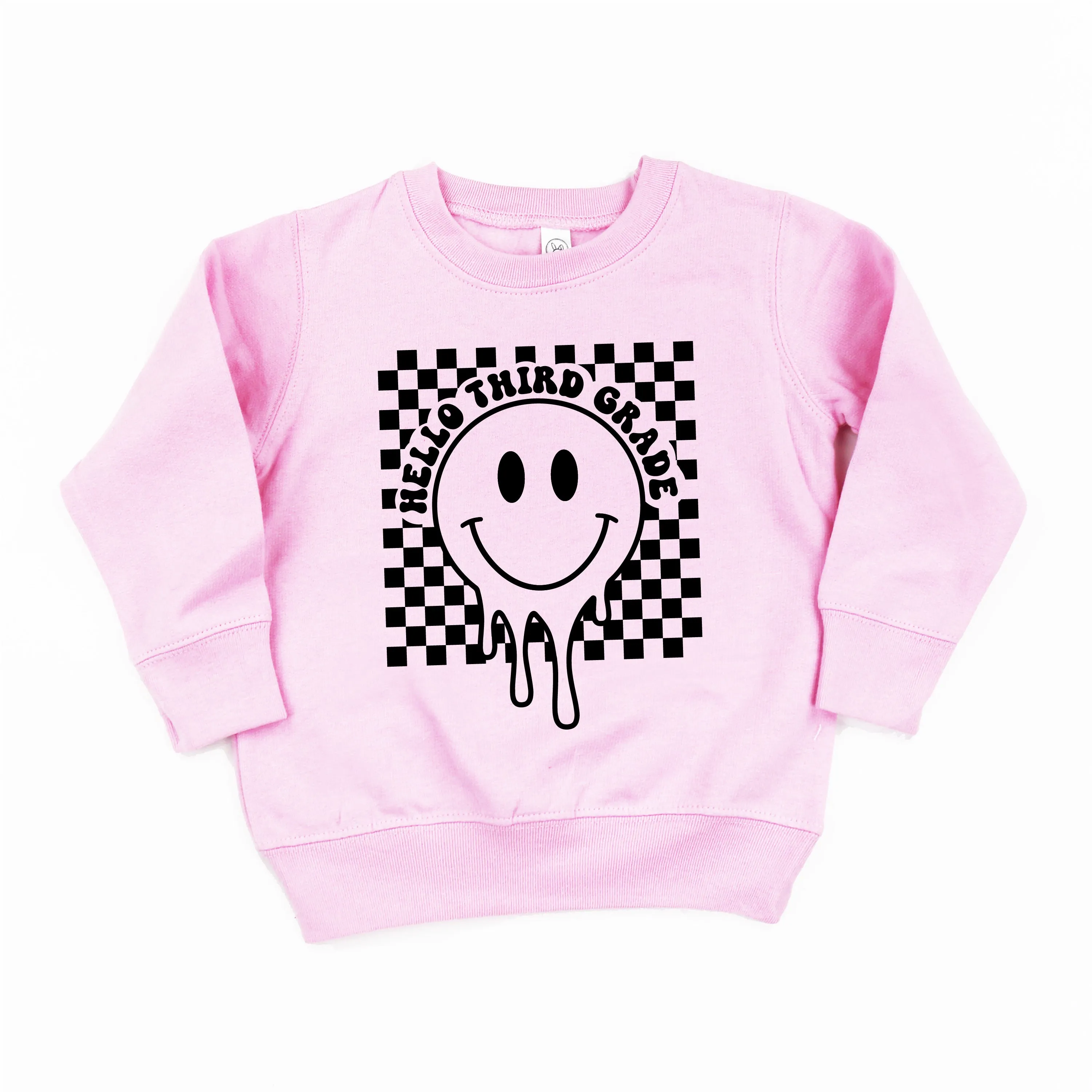 Hello Third Grade - Checker Smiley - Child Sweater