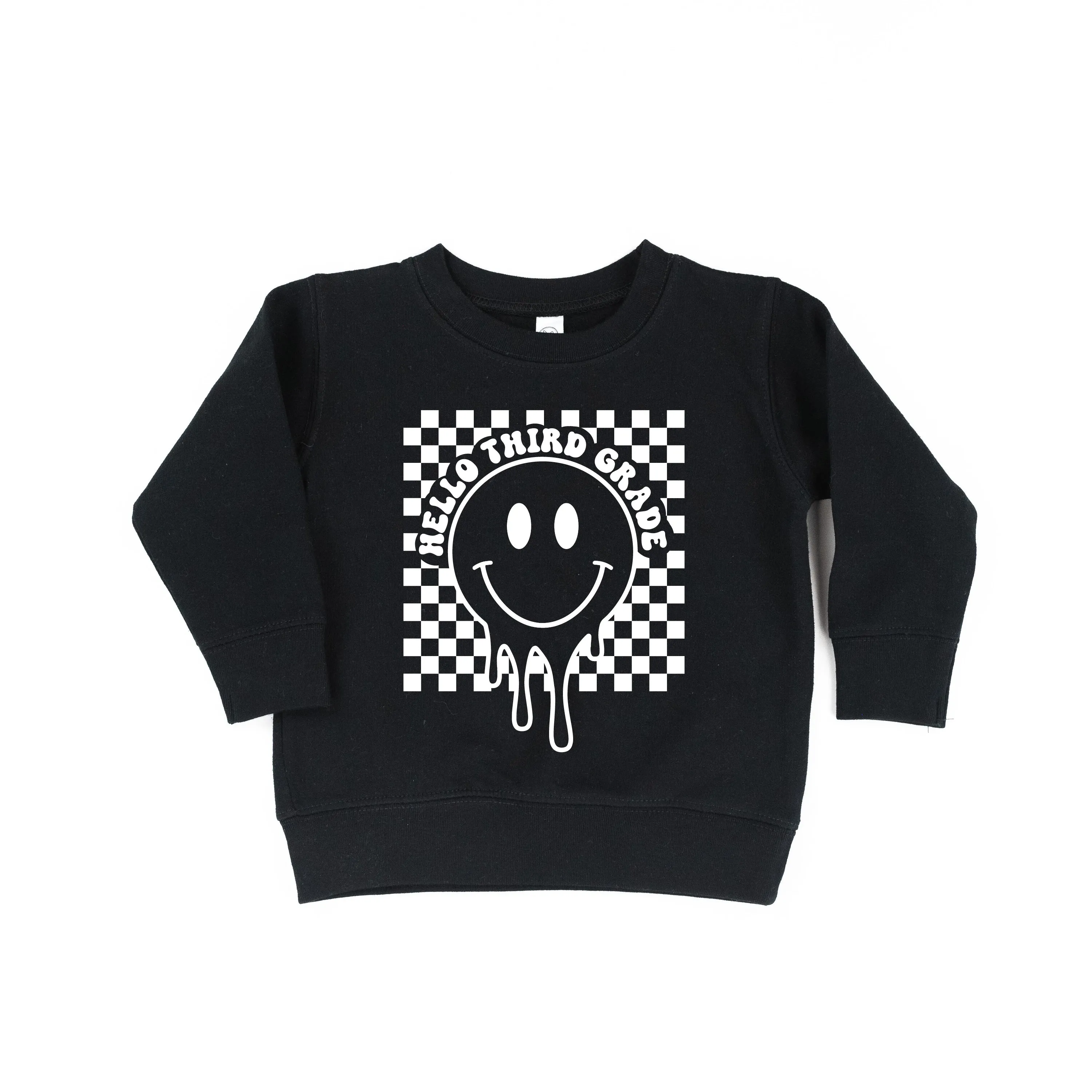 Hello Third Grade - Checker Smiley - Child Sweater