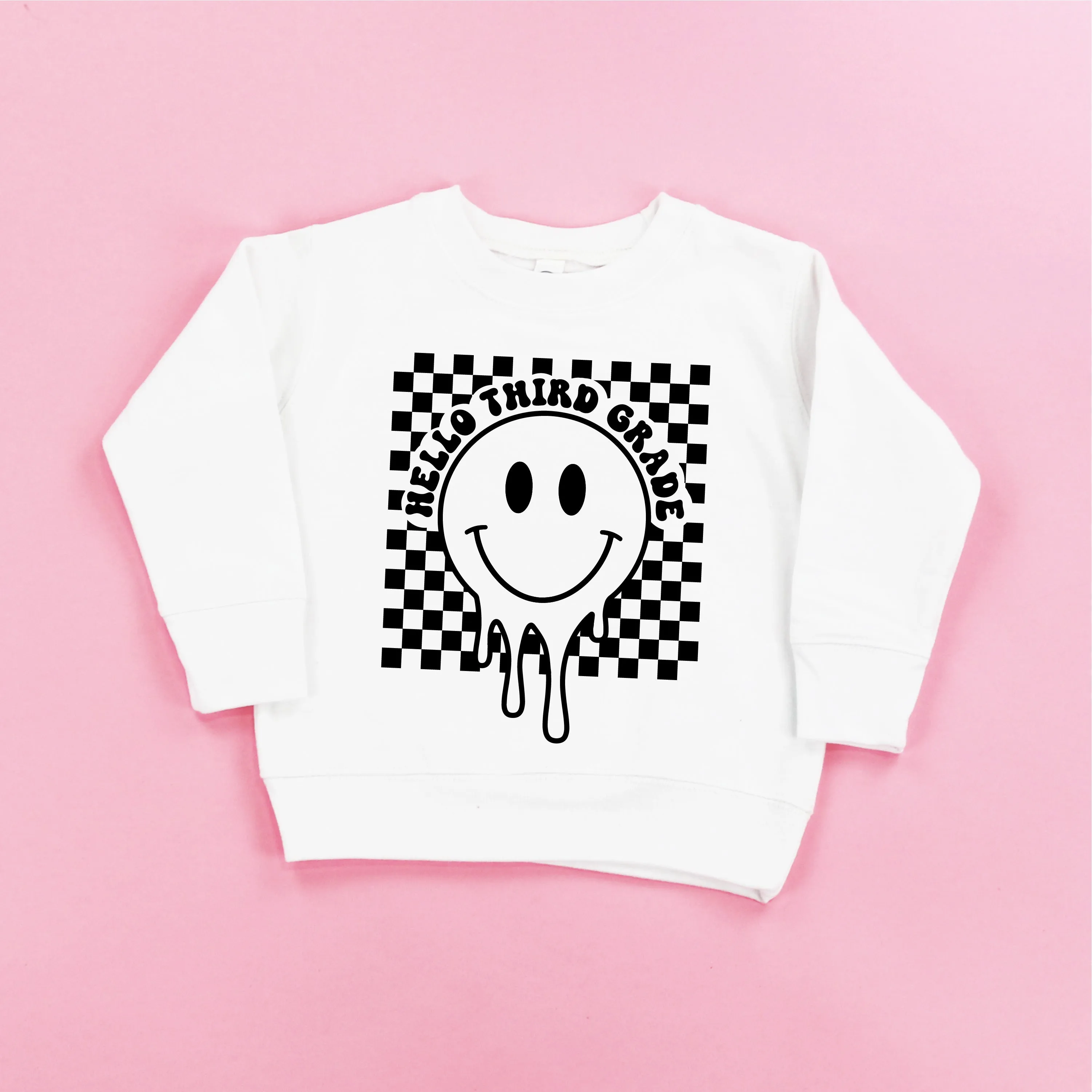 Hello Third Grade - Checker Smiley - Child Sweater