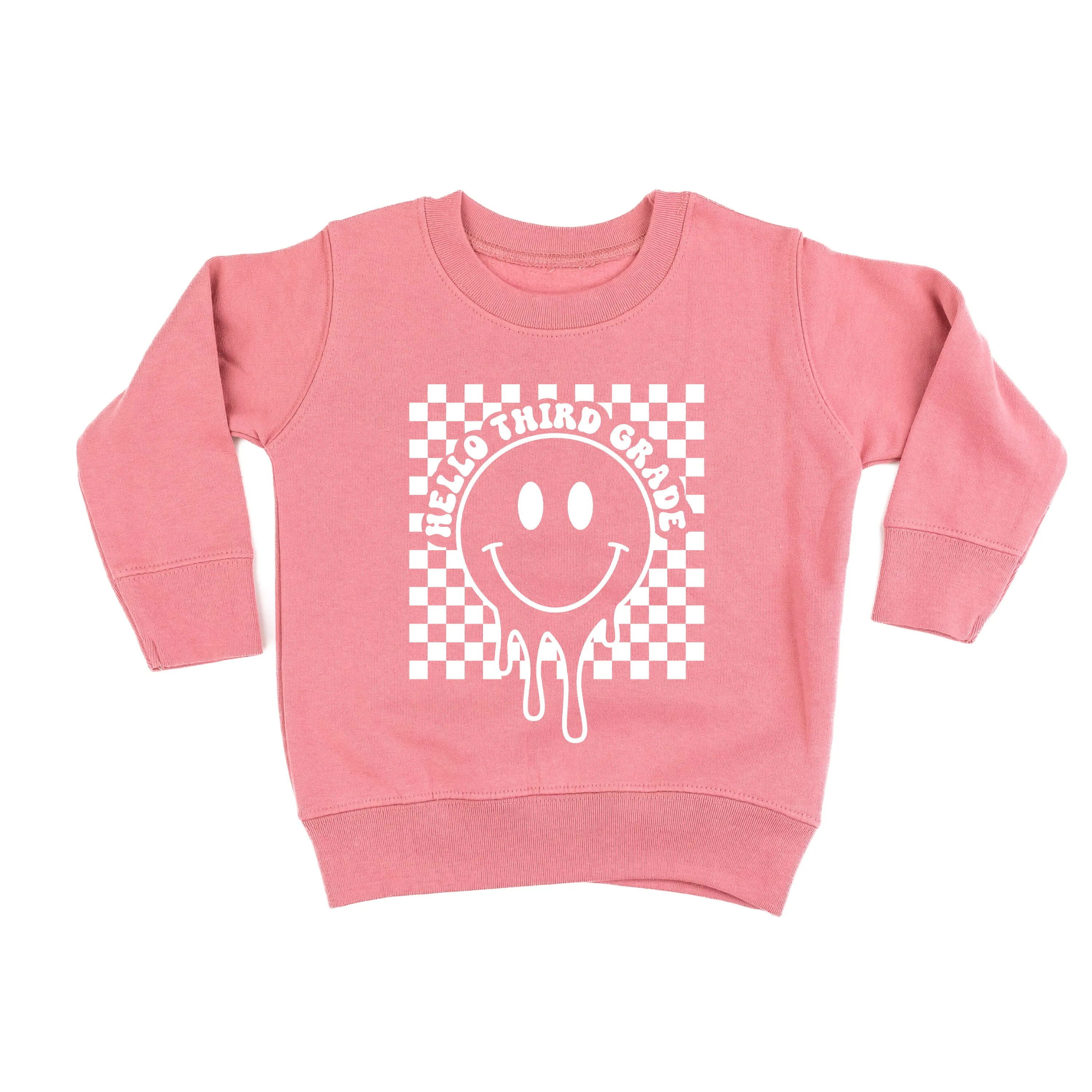 Hello Third Grade - Checker Smiley - Child Sweater