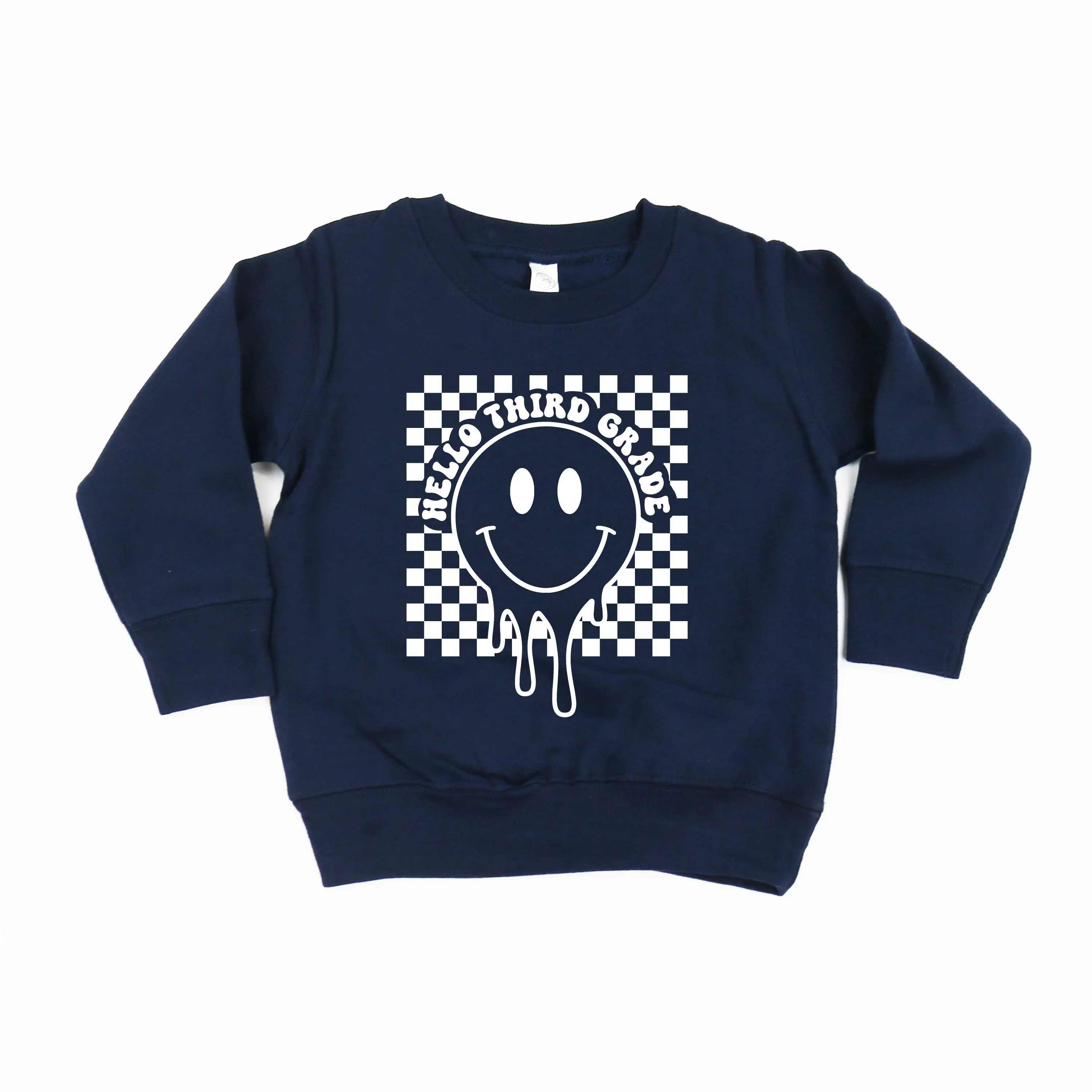 Hello Third Grade - Checker Smiley - Child Sweater