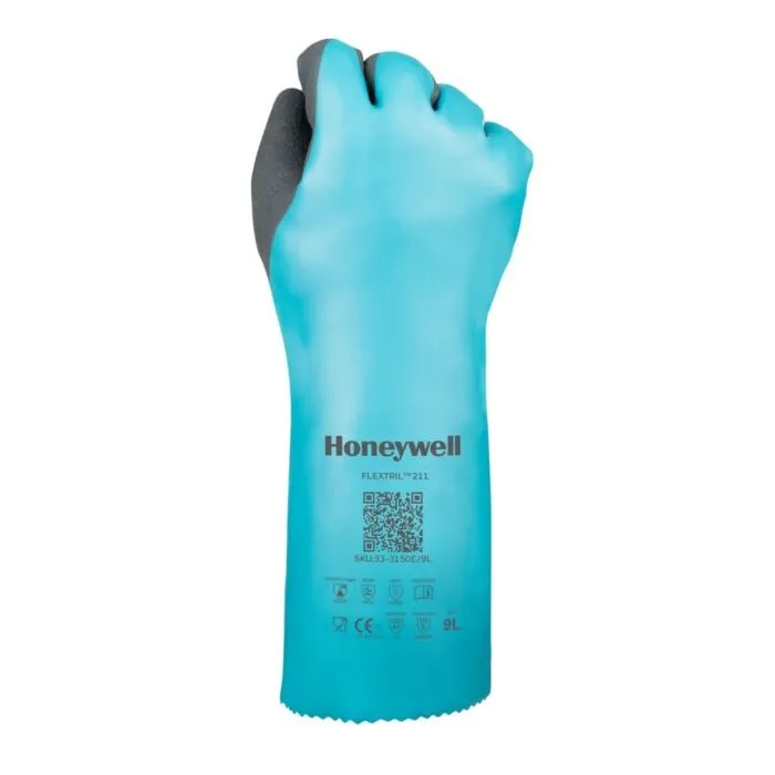 Honeywell Flextril 33-3765E/8M Nitrile Chemical Gloves, 231 Supported, A3/C Cut Resistant, Angel Blue/Green, 8 - Medium, Pack of 12