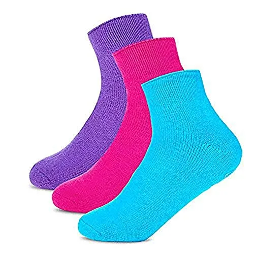 Hot Feet Girl's 3 Pairs Thermal Indoor Slipper Socks, with Gripper bottoms - Thick Brush Inner Insulated