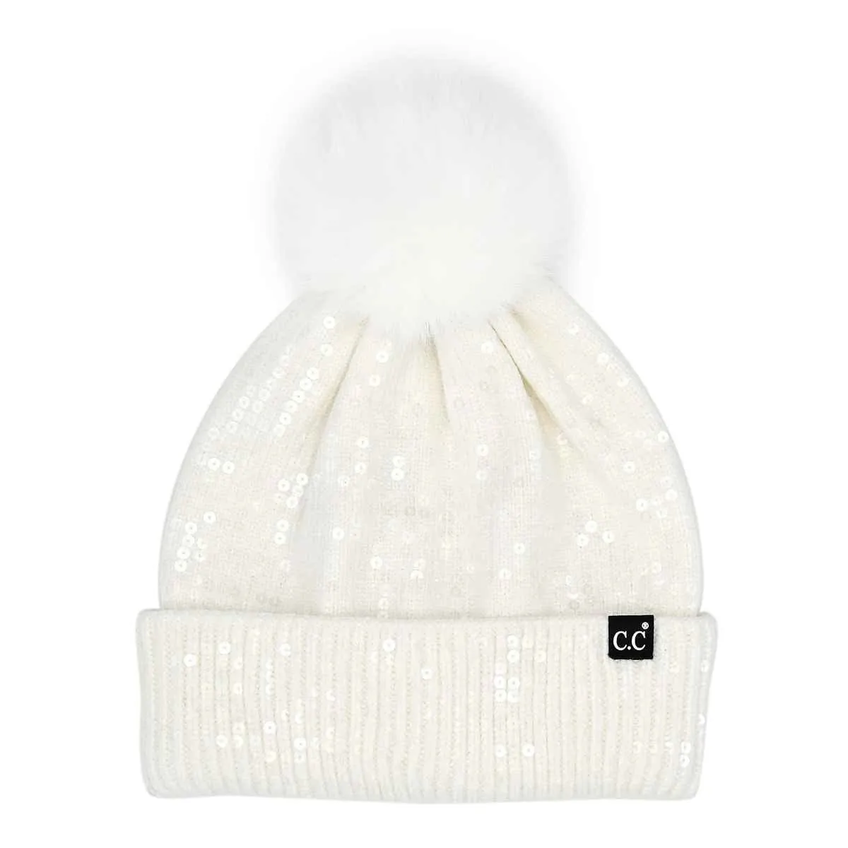 HTC0044 Sofia All Over Sequin Pom Beanie