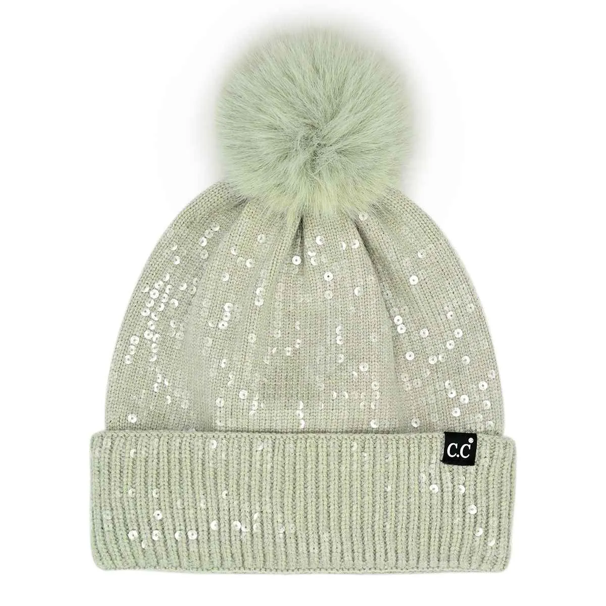 HTC0044 Sofia All Over Sequin Pom Beanie