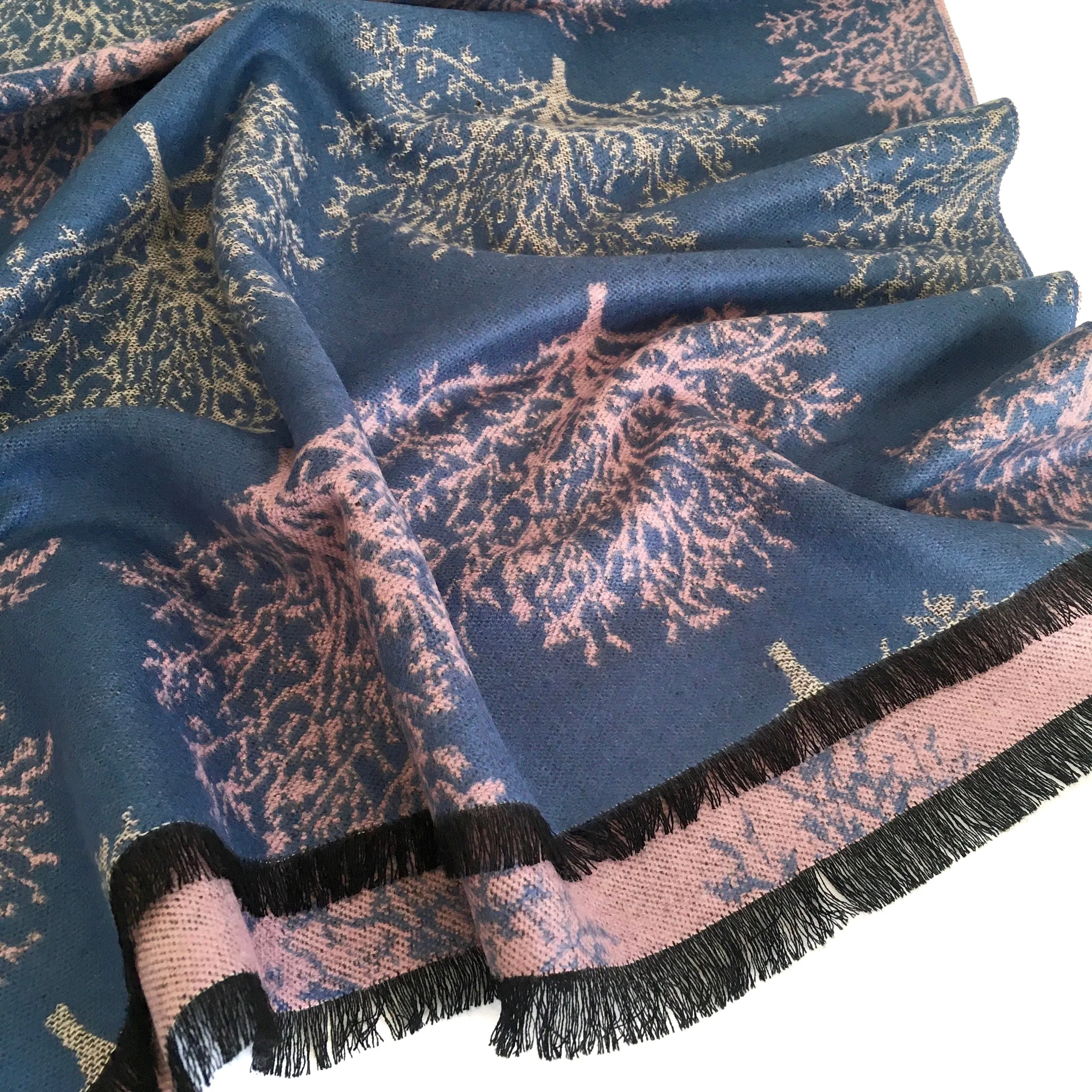 LARGE THICK BLUE BLUSH TREE REVERSIBLE WINTER SHAWL BLANKET SCARF