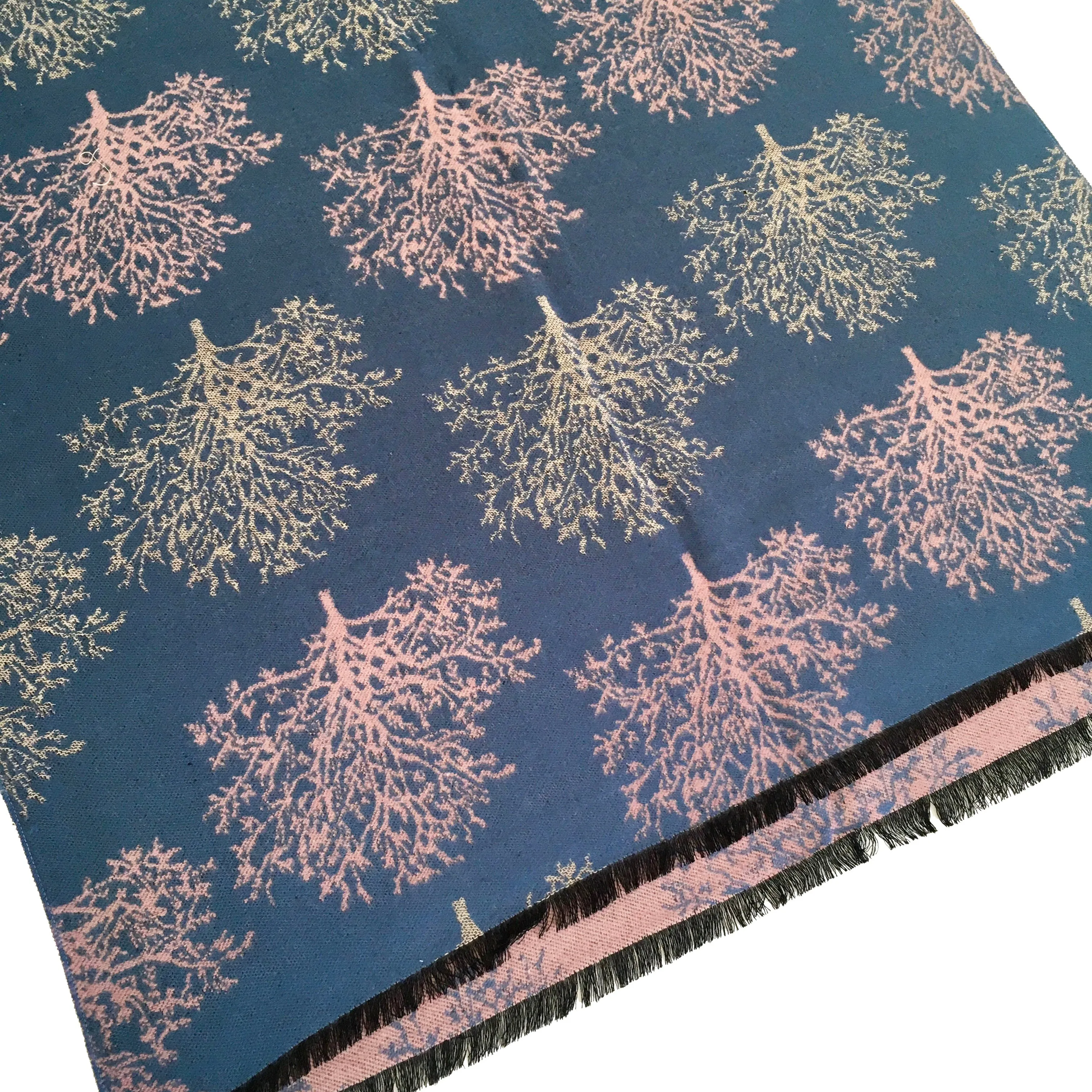 LARGE THICK BLUE BLUSH TREE REVERSIBLE WINTER SHAWL BLANKET SCARF