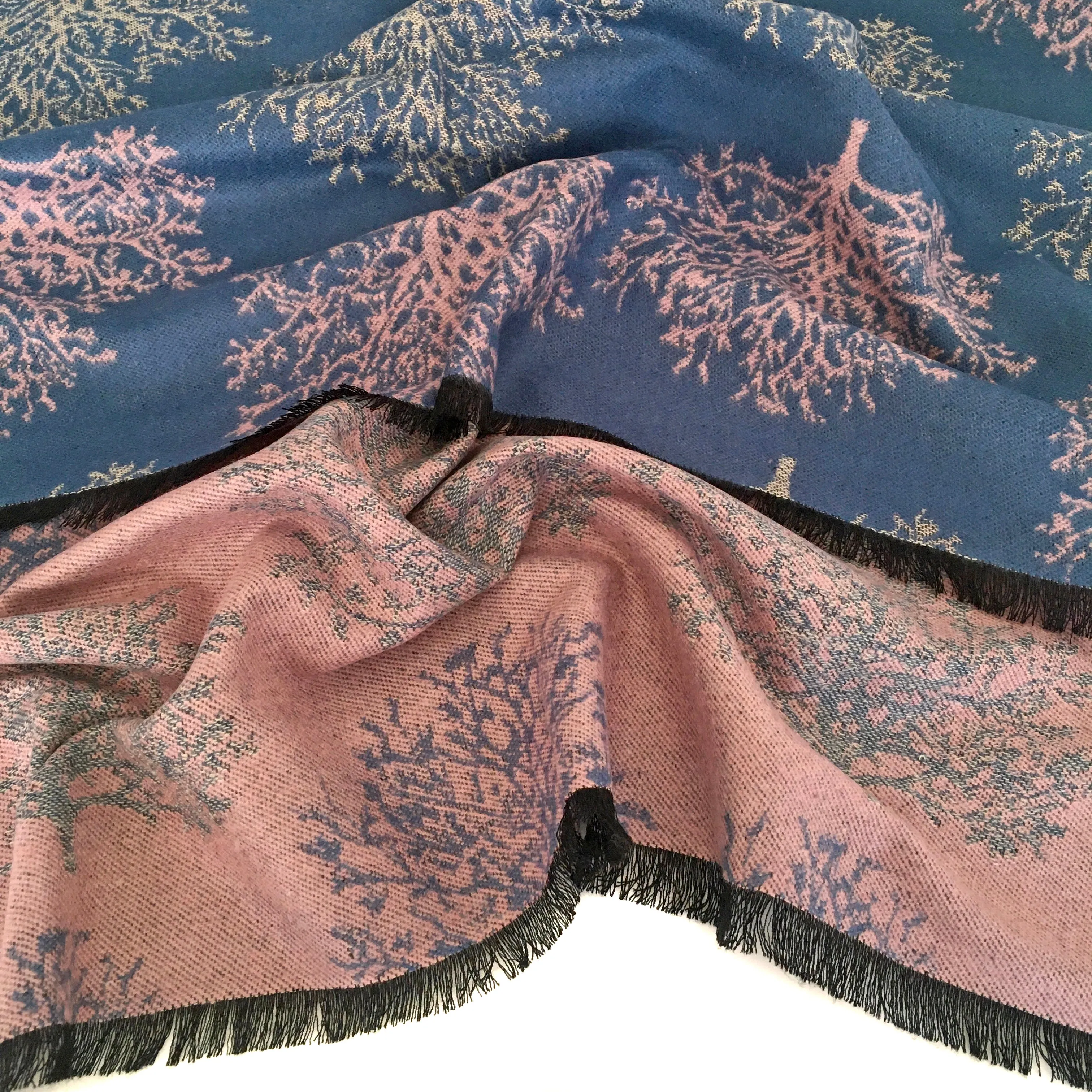 LARGE THICK BLUE BLUSH TREE REVERSIBLE WINTER SHAWL BLANKET SCARF