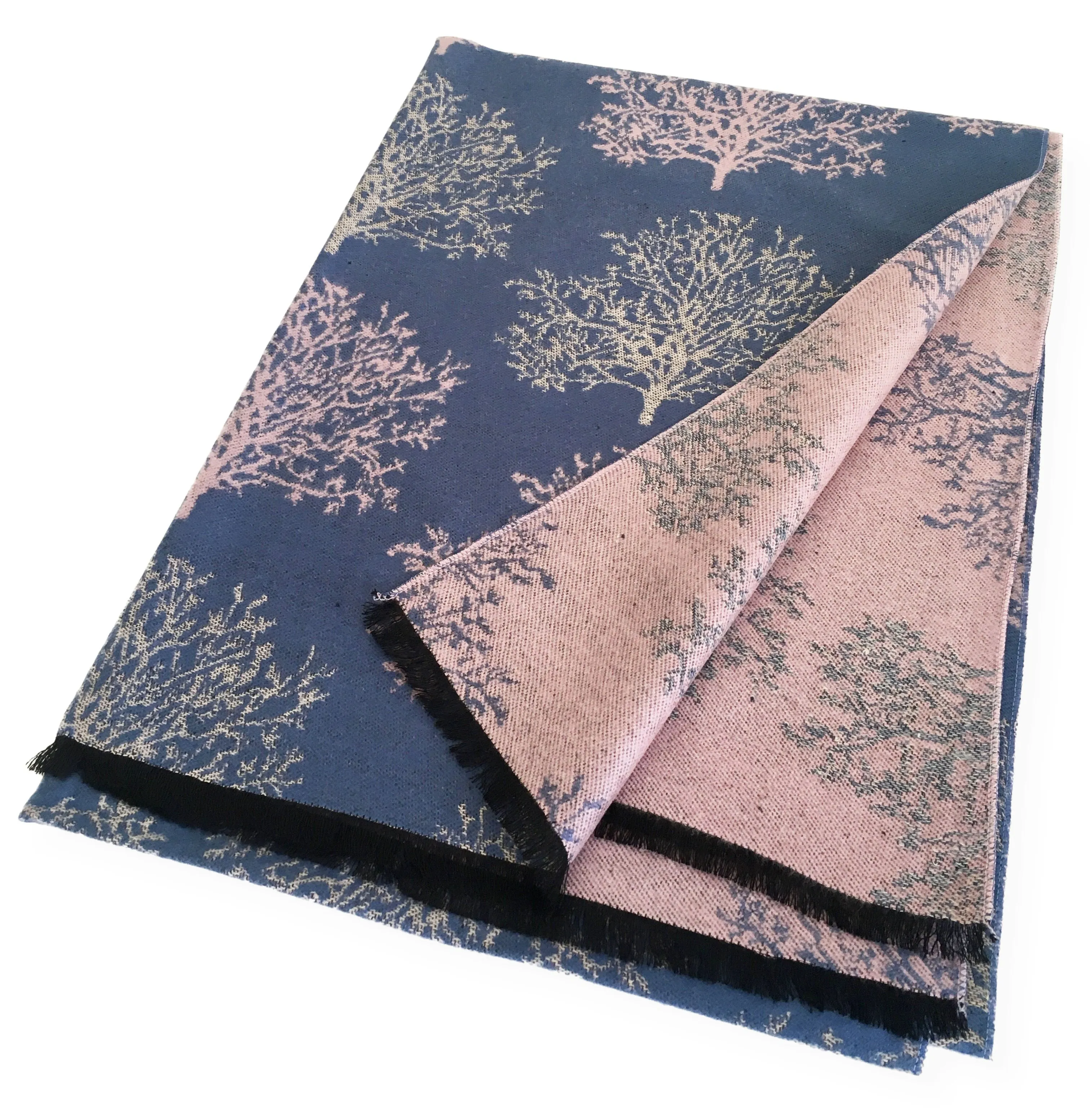 LARGE THICK BLUE BLUSH TREE REVERSIBLE WINTER SHAWL BLANKET SCARF