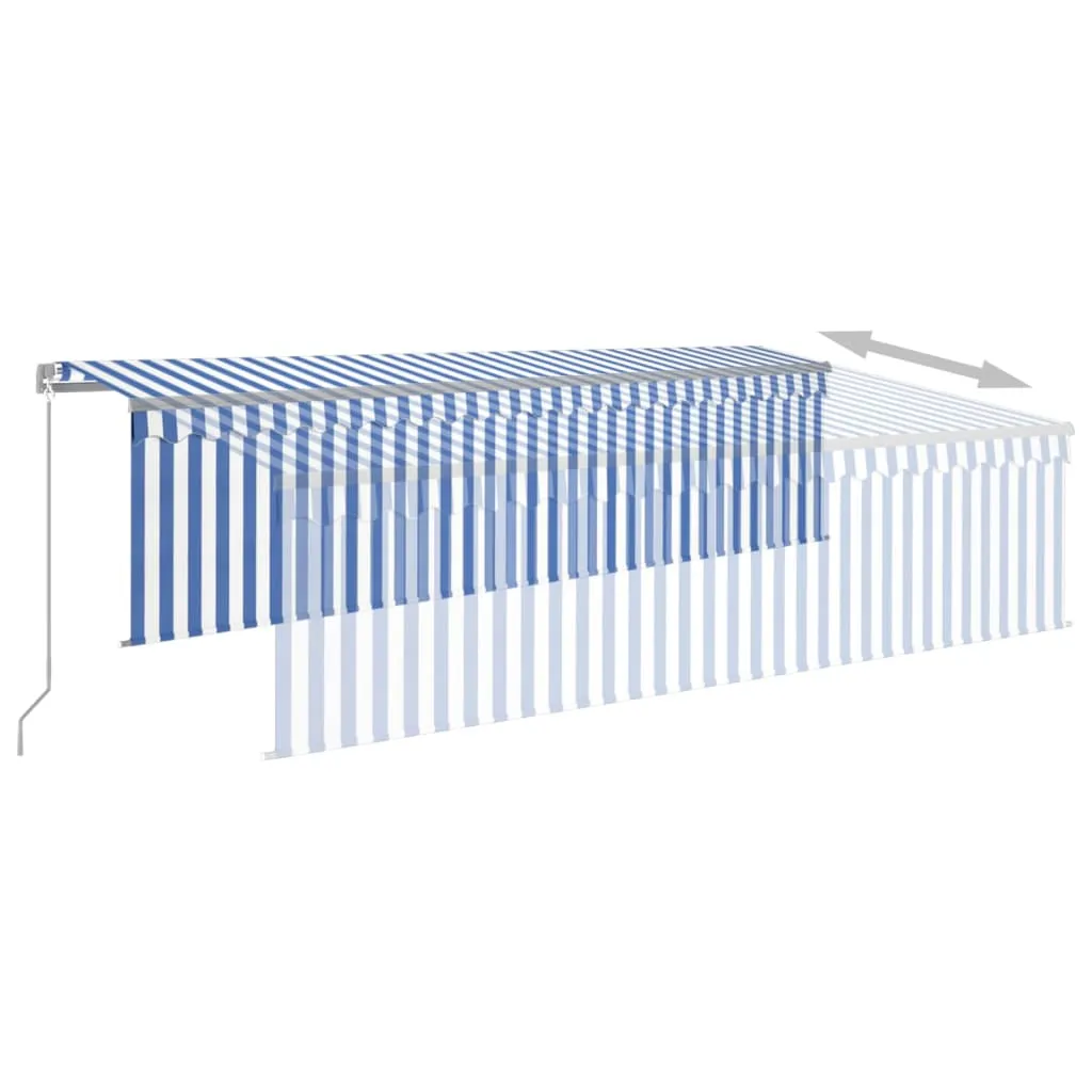 Manual Retractable Awning with Blind 5x3m Blue&White