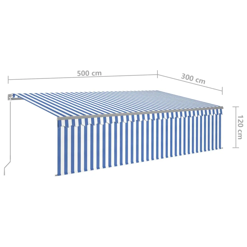 Manual Retractable Awning with Blind 5x3m Blue&White