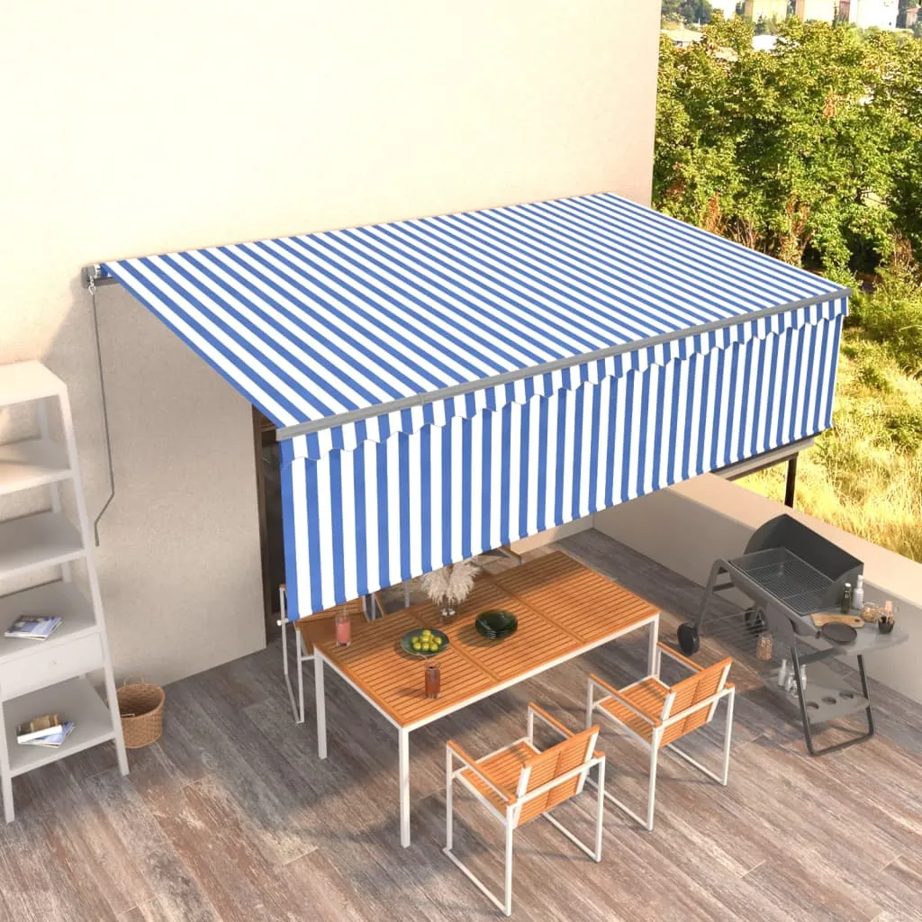 Manual Retractable Awning with Blind 5x3m Blue&White