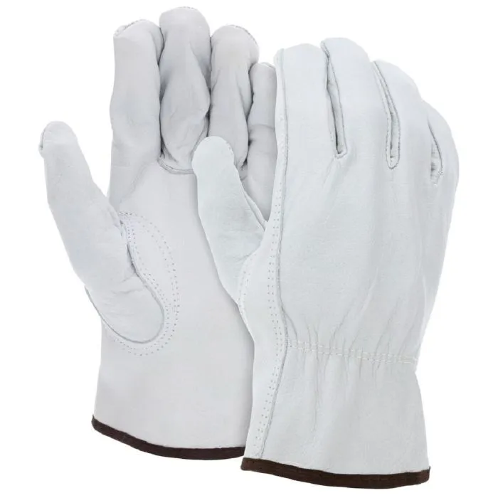 MCR Safety 3313L Buffalo Grain Leather, Drivers Work Gloves, White, Large, 1 Dozen