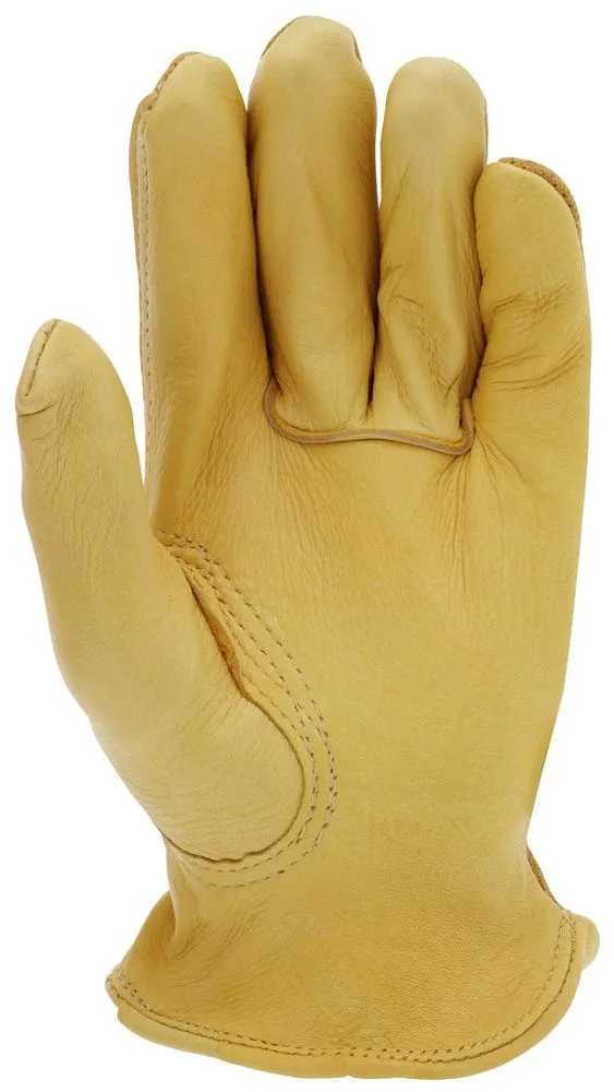 MCR Safety 3505 Select Grade Deerskin Grain Leather Palm, Drivers Work Gloves, Gold, Box of 12 Pairs