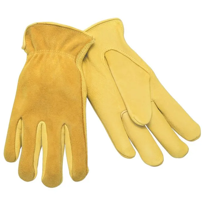 MCR Safety 3505 Select Grade Deerskin Grain Leather Palm, Drivers Work Gloves, Gold, Box of 12 Pairs