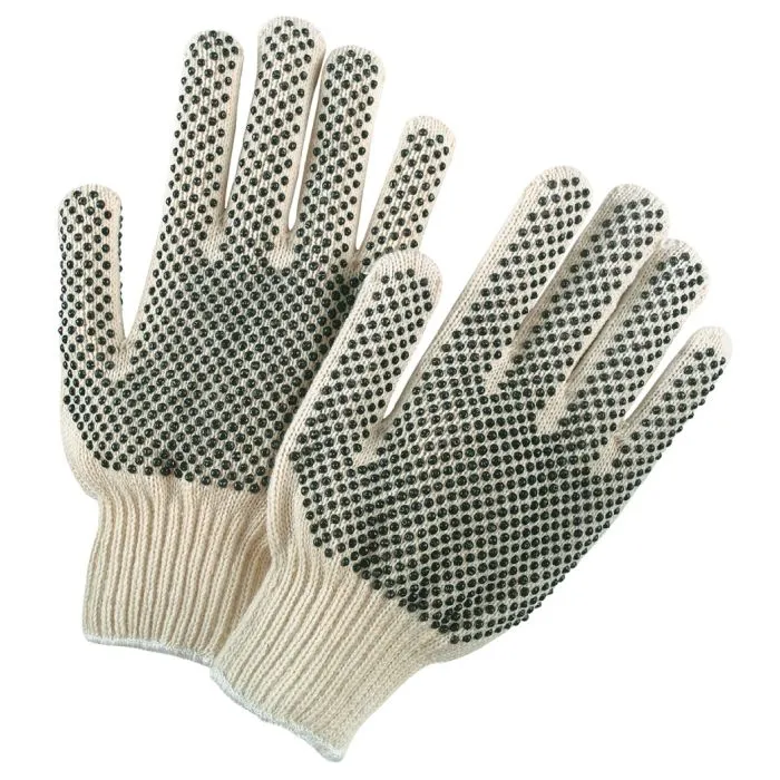 MCR Safety 9668 Two Sided PVC Dots, Cotton String Knit Work Gloves, Natural, Box of 12 Pairs