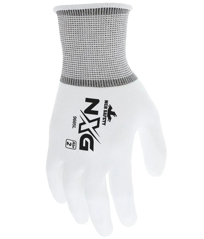 MCR Safety NXG 9665S Nylon Work Gloves With Polyurethane Palm And Fingertips, White, Small, 1 Dozen