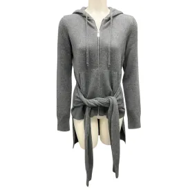 Michael Kors Collection Grey Banker Mel Hooded Tie-Waist High-Low Cashmere Knit Sweater