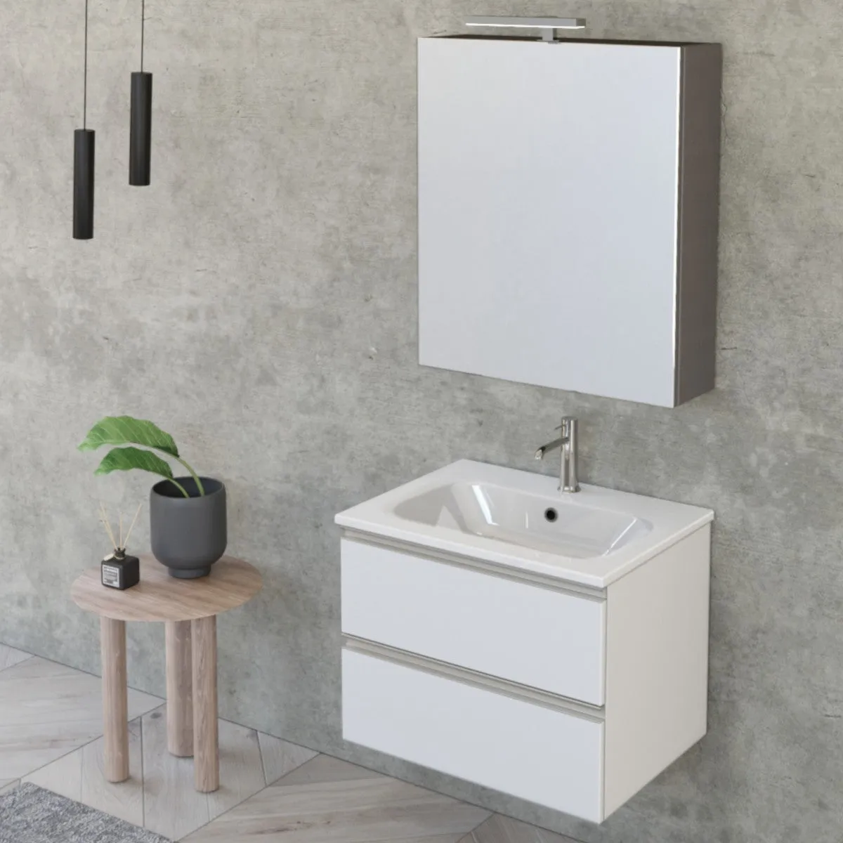 Mobile Bagno Sospeso 60cm Con Specchiera Bianco Opaco DUBON