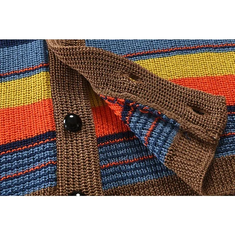 Multicolor Striped Knit Cardigan with Shawl Collar