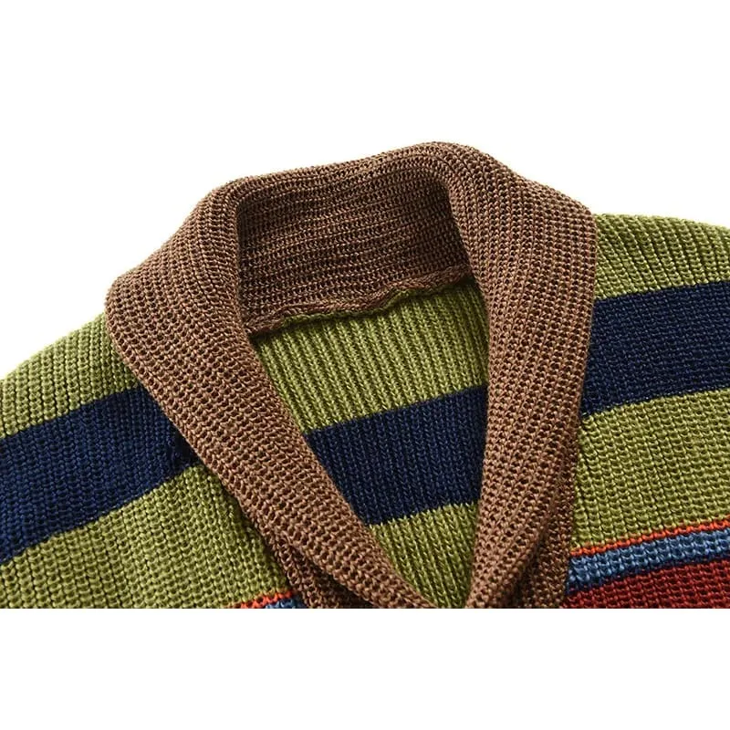 Multicolor Striped Knit Cardigan with Shawl Collar