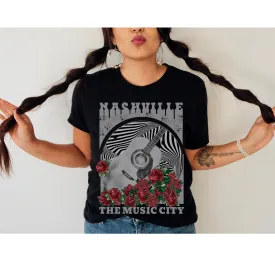 Nashville The Music City Comfort Colors® T-Shirt, Spring or Summer Tee, Gift for Mom, Retro-Inspired T-Shirt, Distressed Music Festival T-Shirt