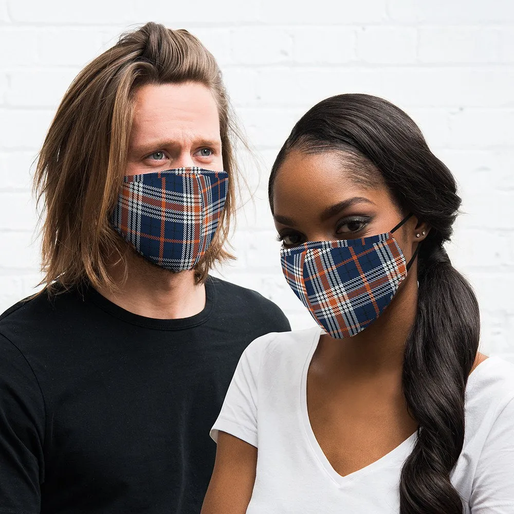 Navy and Orange Plaid Adult Protective Cloth Face Mask