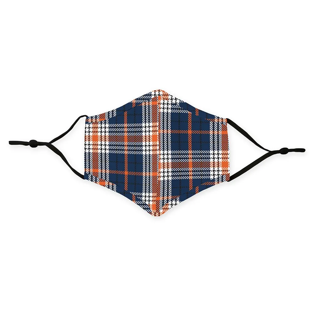 Navy and Orange Plaid Adult Protective Cloth Face Mask