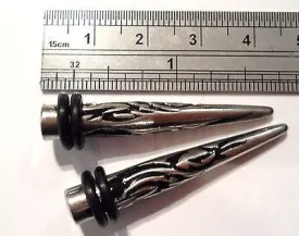 New Pair TRIBAL Steel Plugs Tapers Ear Rings 2 gauge