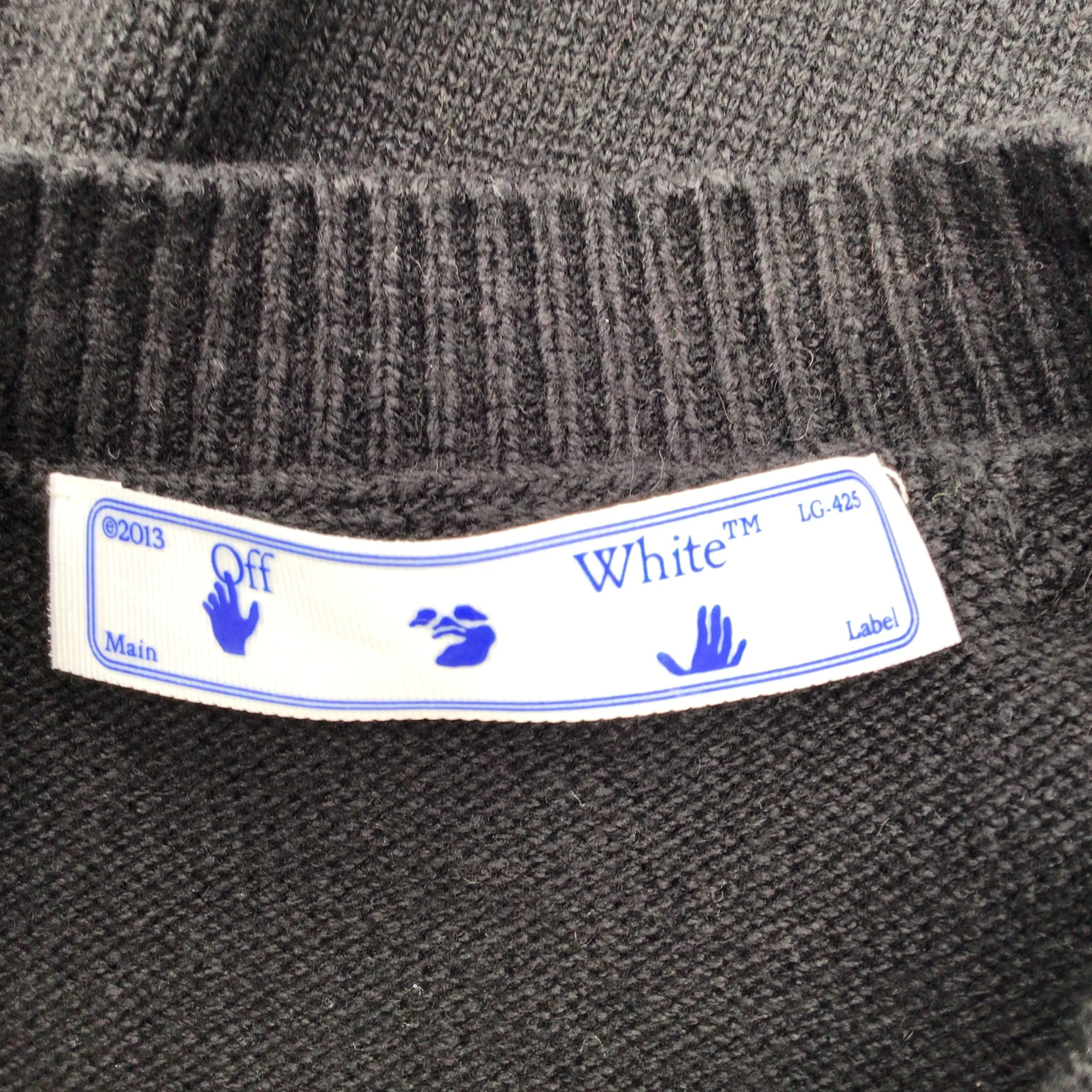 Off-White Black Embroidered Cut-Out Detail Cotton Knit Sweater