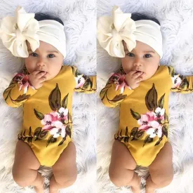 Pudcoco Girl Clothes Cute 2PCS Newborn Baby Girl Long Sleeve Bodysuit Floral Jumpsuit Clothes Cotton Outfits