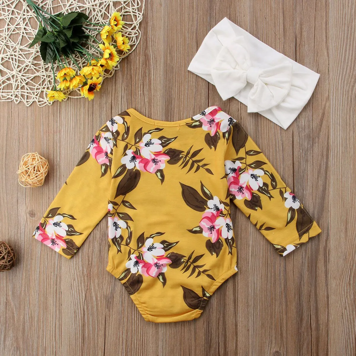 Pudcoco Girl Clothes Cute 2PCS Newborn Baby Girl Long Sleeve Bodysuit Floral Jumpsuit Clothes Cotton Outfits