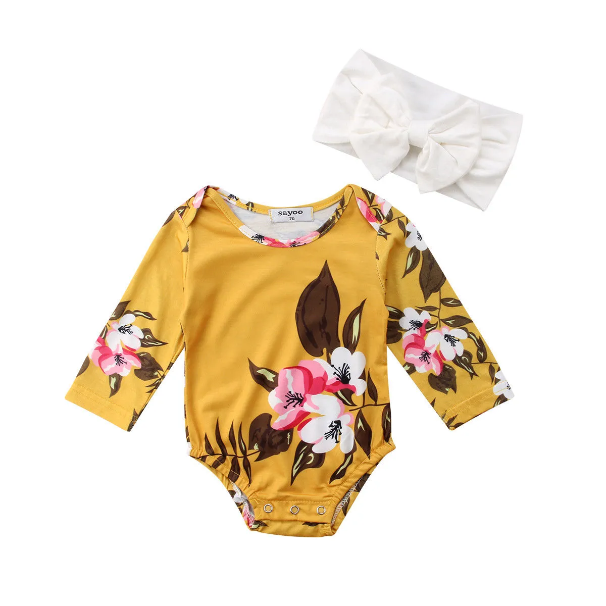 Pudcoco Girl Clothes Cute 2PCS Newborn Baby Girl Long Sleeve Bodysuit Floral Jumpsuit Clothes Cotton Outfits