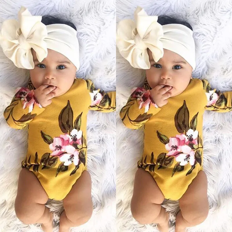 Pudcoco Girl Clothes Cute 2PCS Newborn Baby Girl Long Sleeve Bodysuit Floral Jumpsuit Clothes Cotton Outfits