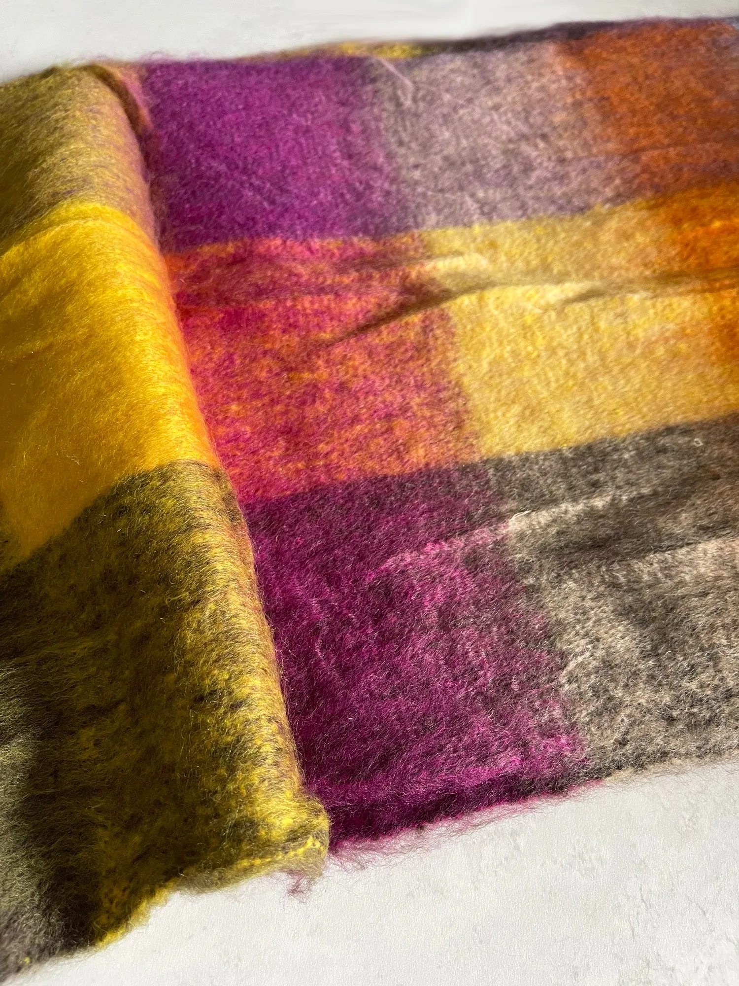 PURPLE YELLOW CHECKED WOOL RAINBOW BLANKET SCARF OVERSIZED WINTER SHAWL WRAP