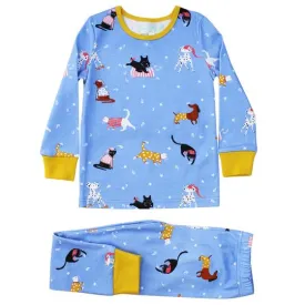 Pyjamas - blue cats & dogs - mustard trim