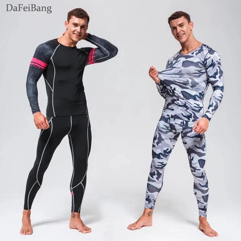 Quick Dry Compression Tracksuit Tight Sports Shirts Set for Men Ideal for Skiing Thermal Underwear with Eye Catching Design