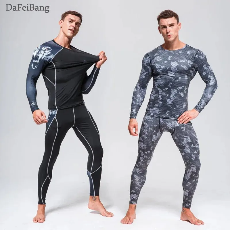 Quick Dry Compression Tracksuit Tight Sports Shirts Set for Men Ideal for Skiing Thermal Underwear with Eye Catching Design