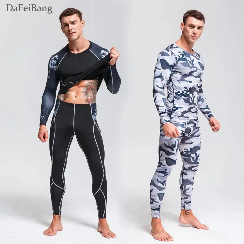 Quick Dry Compression Tracksuit Tight Sports Shirts Set for Men Ideal for Skiing Thermal Underwear with Eye Catching Design