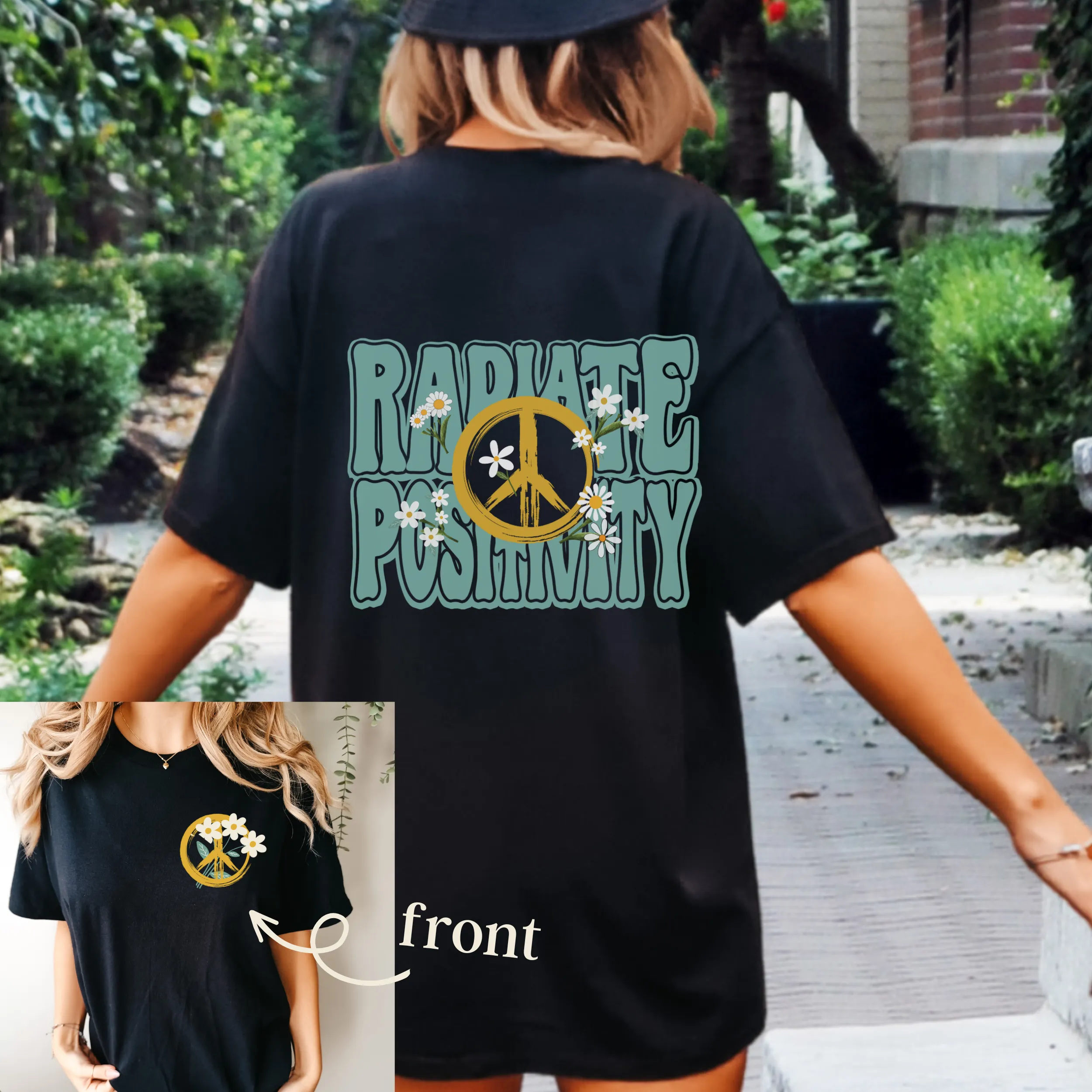 Radiate Positivity Unisex Comfort Colors® T-shirt, Women's Distressed, Retro, Positive Energy, Kindness T-Shirt, Black or Pepper