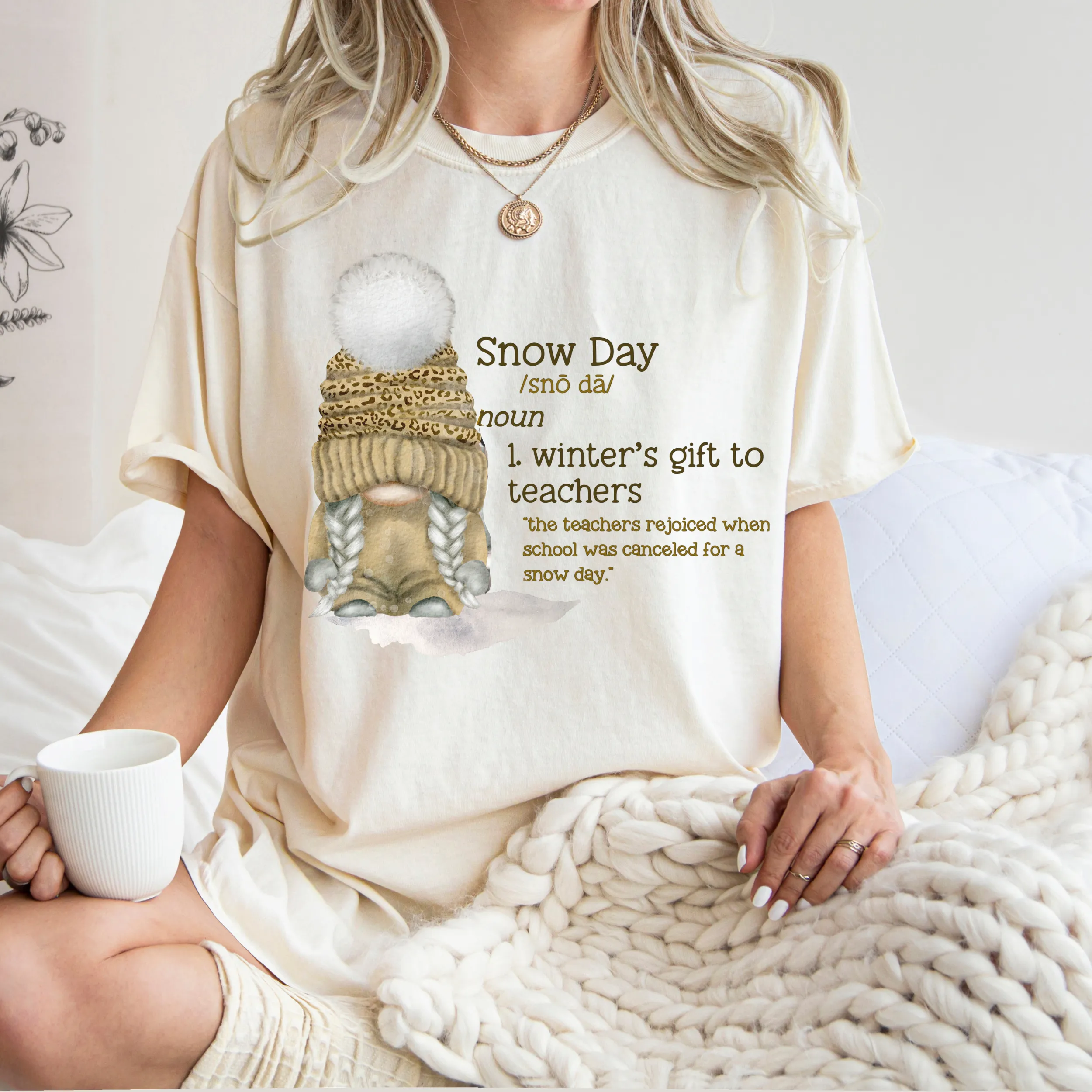 Snow Day Comfort Colors® Winter or Christmas T-Shirt, Women's Cozy T-Shirt, Winter Cozy Sleep Shirt, Snow Day Shirt, Teacher's Gift