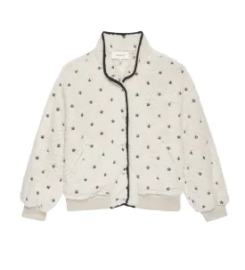 The Great - The Blackbird Jacket in Cream w/ Black Floral Embroidery