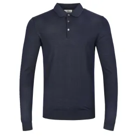 Thomas Maine 3 Button Long Sleeve Knitted Polo in Navy