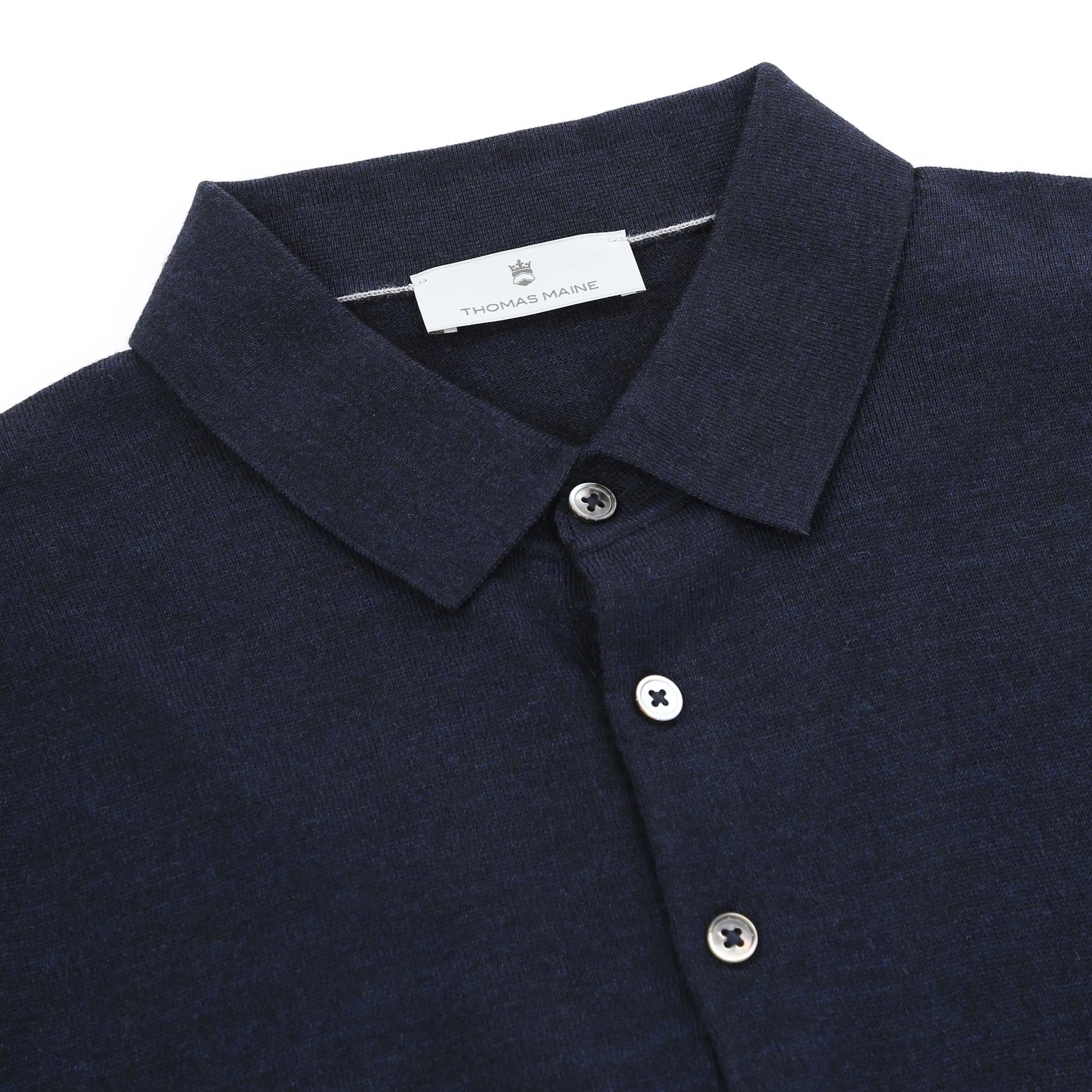 Thomas Maine 3 Button Merino Knit Polo Shirt in Navy