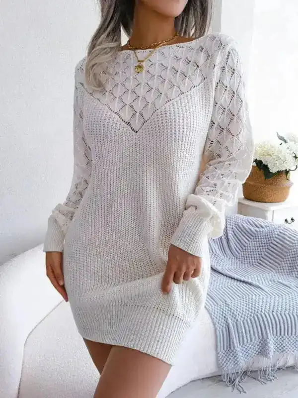 Women’s Solid Color Long Sleeve Cable Knit Sweater Mini dress