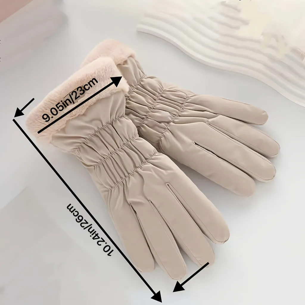 Women's Winter Touchscreen Gloves - Polyester 100% Fashion Full Finger with Velvet Lining, Windproof Warm Driving & Cycling Gloves, Hand Washable, Non-Stretch, Touch Screen Compatible